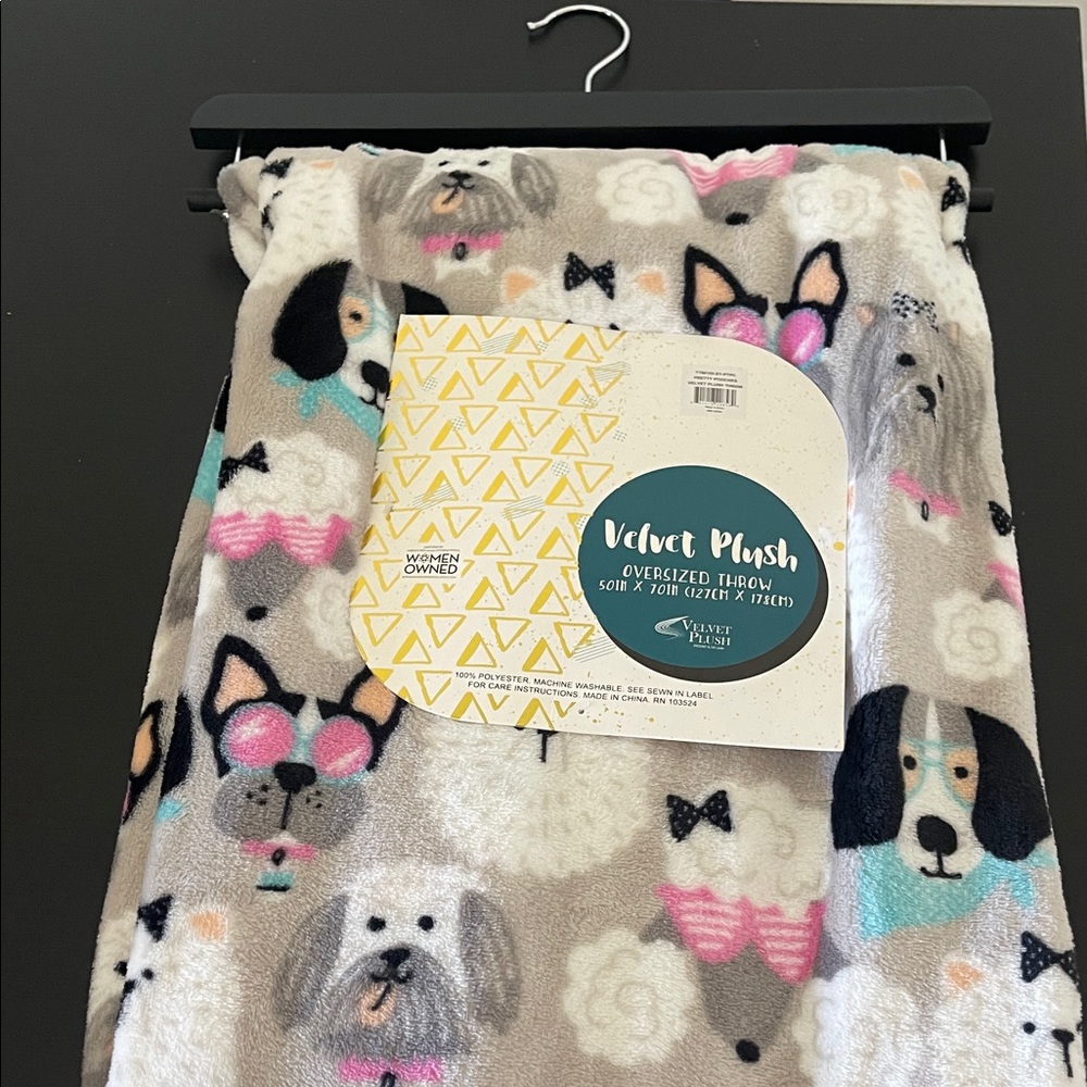 Dog Print Throw Blanket - Cream